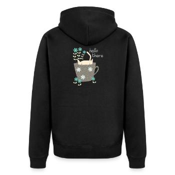 Lustige Katze im Tasse Hallo Geschenk Blumen - Unisex Premium Bio Zip Hoodie - Schwarz - Hinten - Nico (187cm)