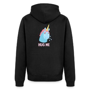 Unicorn Cries Sad Gift Embrace - Unisex Premium Organic Zip Hoodie - black - Back - Nico (187cm)
