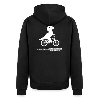 Velociraptor Drachen Dinosaurier Geschenkidee Nerd - Unisex Premium Bio Zip Hoodie - Schwarz - Hinten - Nico (187cm)