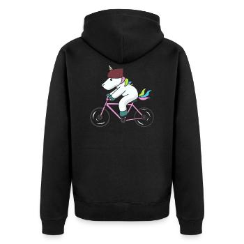 Einhorn Fahrrad Geschenk Radsport Biker fahren. - Unisex Premium Bio Zip Hoodie - Schwarz - Hinten - Nico (187cm)