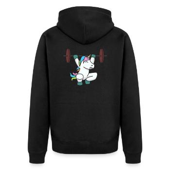 Licorne haltérophile cadeau gym fitness poids - Veste à capuche bio Premium Unisexe - noir - Dos - Nico (187cm)