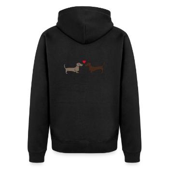 zwei sich küssende Dackel , Geschenkidee, Poster - Unisex Premium Bio Zip Hoodie - Schwarz - Hinten - Nico (187cm)