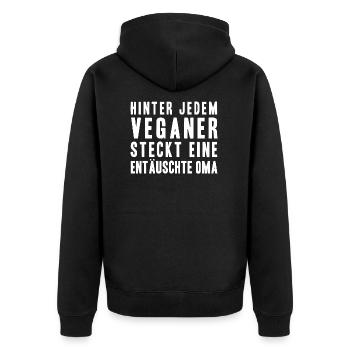 Veganer Oma Omie Essen Geschenkidee - Unisex Premium Bio Zip Hoodie - Schwarz - Hinten - Nico (187cm)