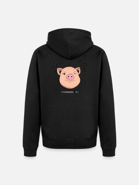 Cochon avec un cadeau de musique casque - Veste à capuche bio Premium Unisexe - noir