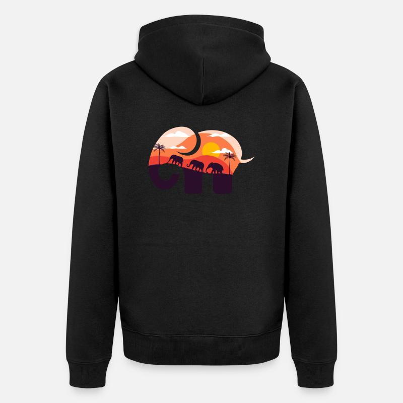 Coucher de soleil savane éléphant - Veste à capuche bio Premium Unisexe - noir