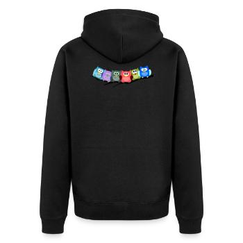 Cooles buntes Eulen Motiv - Unisex Premium Bio Zip Hoodie - Schwarz - Hinten - Nico (187cm)
