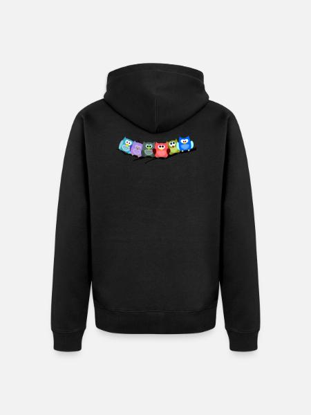 Cooles buntes Eulen Motiv - Unisex Premium Bio Zip Hoodie - Schwarz