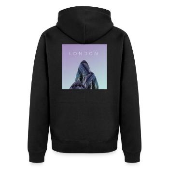 London Poster - Unisex Premium Bio Zip Hoodie - Schwarz - Hinten - Nico (187cm)