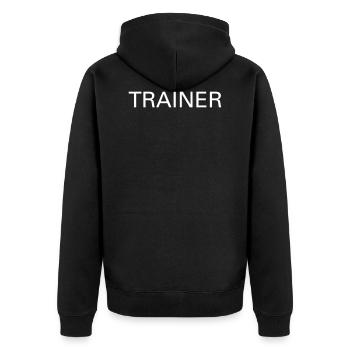 Trainer - Unisex Premium Organic Zip Hoodie - black - Back - Nico (187cm)