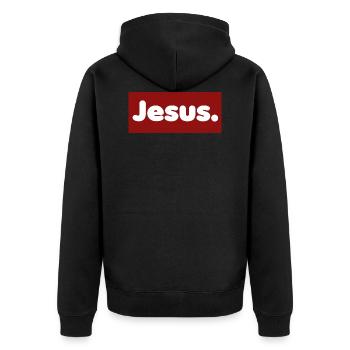 Jesus. Cooles Motiv - Unisex Premium Bio Zip Hoodie - Schwarz - Hinten - Nico (187cm)