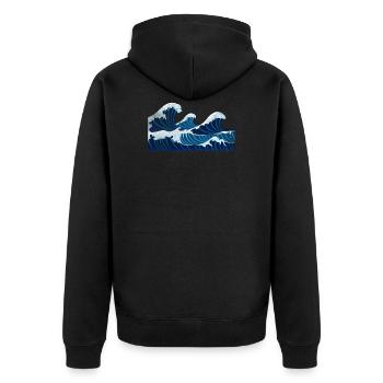 Wellen Welle Geschenk Meer Ozean Wasser - Unisex Premium Bio Zip Hoodie - Schwarz - Hinten - Nico (187cm)