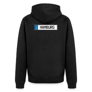 License plate Hamburg - Unisex Premium Organic Zip Hoodie - black - Back - Nico (187cm)