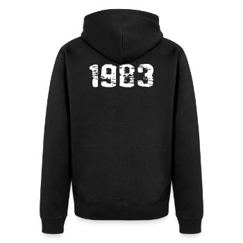 1983 - Unisex Premium Bio Zip Hoodie - Schwarz - Hinten - Nico (187cm)