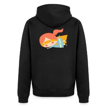 Fliegende Superheldin - Unisex Premium Bio Zip Hoodie - Schwarz - Hinten - Nico (187cm)