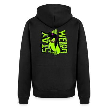 Restez étrange pingouin gangster - Veste à capuche bio Premium Unisexe - noir - Dos - Nico (187cm)