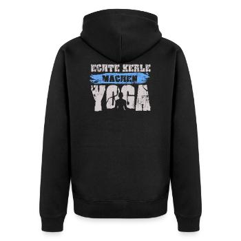 Echte Kerle machen Yoga: Yoga Männer - Unisex Premium Bio Zip Hoodie - Schwarz - Hinten - Nico (187cm)