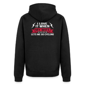 My Wife Lets Go Cycling - Unisex Premium Organic Zip Hoodie - black - Back - Nico (187cm)