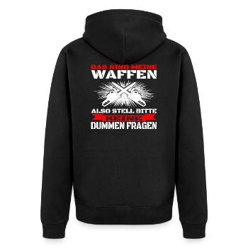 Holzfäller - Meine Waffen - Unisex Premium Bio Zip Hoodie - Schwarz - Hinten - Nico (187cm)