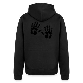 Don't touch me - Unisex Premium Bio Zip Hoodie - Schwarz - Hinten - Nico (187cm)