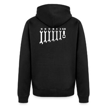 Schraubenschlüssel und Flaschenöffner - Geschenk - Unisex Premium Bio Zip Hoodie - Schwarz - Hinten - Nico (187cm)