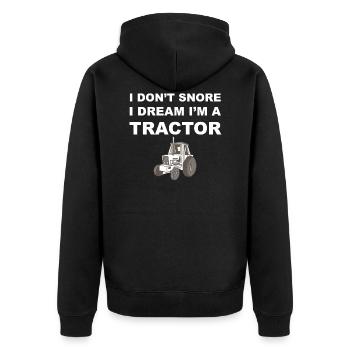 Ich schnarche nicht, ich träume.. - Geschenk - Unisex Premium Bio Zip Hoodie - Schwarz - Hinten - Nico (187cm)
