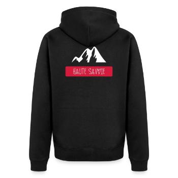 Wappen Berge Haute Savoie Heart - Unisex Premium Bio Zip Hoodie - Schwarz - Hinten - Nico (187cm)