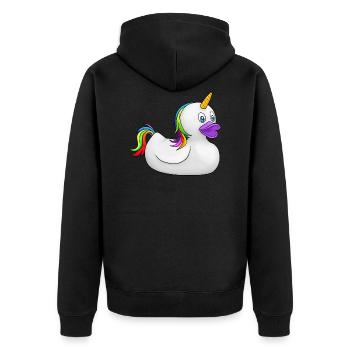Enten-Einhorn - Unisex Premium Bio Zip Hoodie - Schwarz - Hinten - Nico (187cm)
