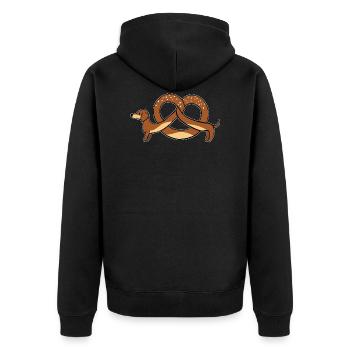 Brezeldackel dunkel - Unisex Premium Bio Zip Hoodie - Schwarz - Hinten - Nico (187cm)