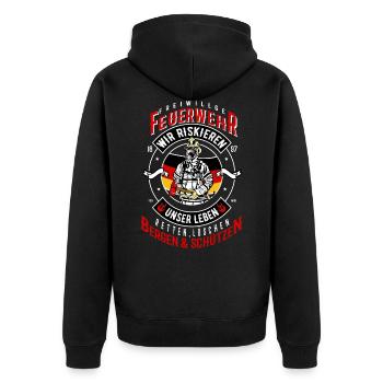 Freiwillige Feuerwehr Feuerwehrmann - Unisex Premium Bio Zip Hoodie - Schwarz - Hinten - Nico (187cm)