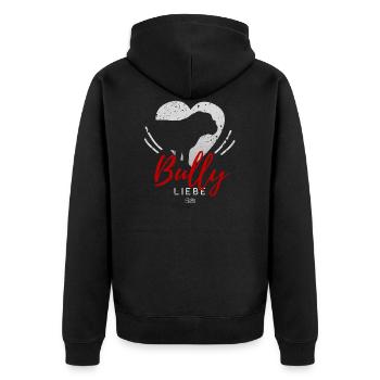 Englische Bulldogge Liebe mit Herz - Unisex Premium Bio Zip Hoodie - Schwarz - Hinten - Nico (187cm)