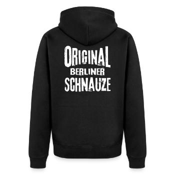 Berliner Schnauze Berlin Berlinerin Lustig Sprüche - Unisex Premium Bio Zip Hoodie - Schwarz - Hinten - Nico (187cm)
