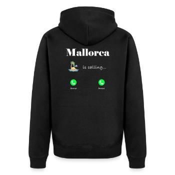 Mallorca is calling, Lustiges Geschenkidee Palme - Unisex Premium Bio Zip Hoodie - Schwarz - Hinten - Nico (187cm)