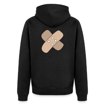 Pflaster, Wunde, Verletzung, Heilung, Geschenkidee - Unisex Premium Bio Zip Hoodie - Schwarz - Hinten - Nico (187cm)