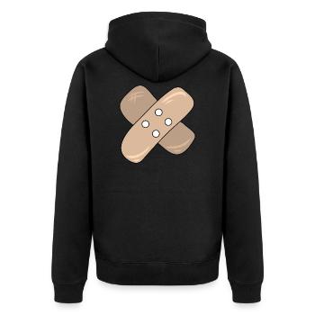 Pflaster, Wunde, Verletzung, Heilung, Geschenkidee - Unisex Premium Bio Zip Hoodie - Schwarz - Hinten - Nico (187cm)