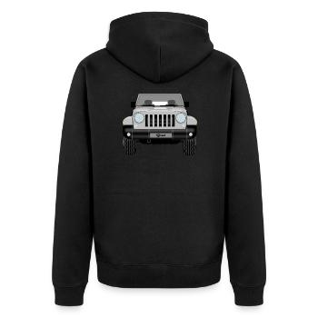 Jeep Silber - Unisex Premium Bio Zip Hoodie - Schwarz - Hinten - Nico (187cm)