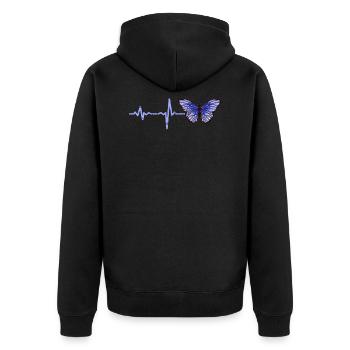 Heartbeat Schmetterling blau Geschenk - Unisex Premium Bio Zip Hoodie - Schwarz - Hinten - Nico (187cm)