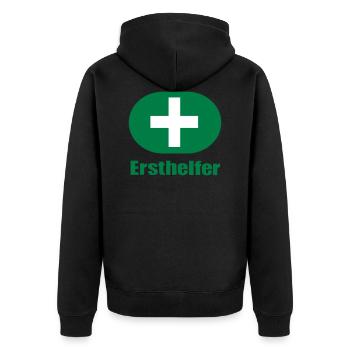 Ersthelfer Geschenk Geburtstag Party Feier - Unisex Premium Bio Zip Hoodie - Schwarz - Hinten - Nico (187cm)