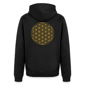 Cercles fleurs géométrie sacrée - Veste à capuche bio Premium Unisexe - noir - Dos - Nico (187cm)