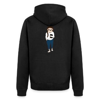 Faultier Student - Party - relaxen - Unisex Premium Bio Zip Hoodie - Schwarz - Hinten - Nico (187cm)