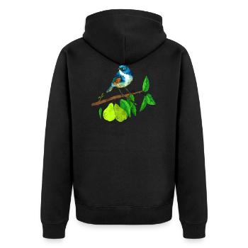 Blauer Vogel und Birne - Unisex Premium Bio Zip Hoodie - Schwarz - Hinten - Nico (187cm)