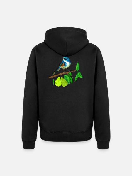 Blue bird and pear - Unisex Premium Organic Zip Hoodie - black