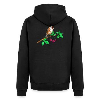 Stieglitz und Himbeere - Unisex Premium Bio Zip Hoodie - Schwarz - Hinten - Nico (187cm)