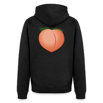 Knackiger Pfirsich - Unisex Premium Bio Zip Hoodie - Schwarz - Hinten - Nico (187cm)