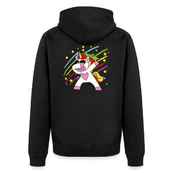 Dabbing Einhorn - Unisex Premium Bio Zip Hoodie - Schwarz - Hinten - Nico (187cm)