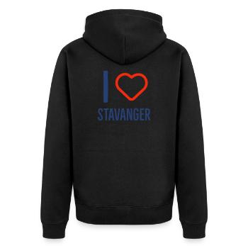 I love Stavanger - Unisex Premium Organic Zip Hoodie - black - Back - Nico (187cm)