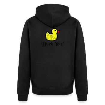 Squeak Duck - Duck - Duck You! Vintage gift - Unisex Premium Organic Zip Hoodie - black - Back - Nico (187cm)