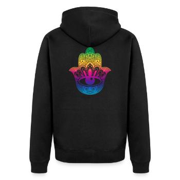 Main de symbole chanceux de couleurs hippie Fatima - Veste à capuche bio Premium Unisexe - noir - Dos - Nico (187cm)