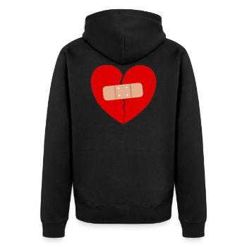 Zerbrochenes Herz Pflaster Liebe Geschenk Trauer - Unisex Premium Bio Zip Hoodie - Schwarz - Hinten - Nico (187cm)