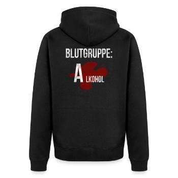 Blutgruppe: Alkohol - SAUFEN! - Unisex Premium Bio Zip Hoodie - Schwarz - Hinten - Nico (187cm)