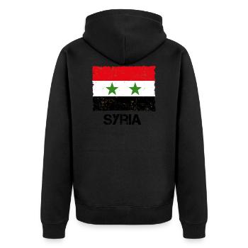 Syrien - Unisex Premium Bio Zip Hoodie - Schwarz - Hinten - Nico (187cm)